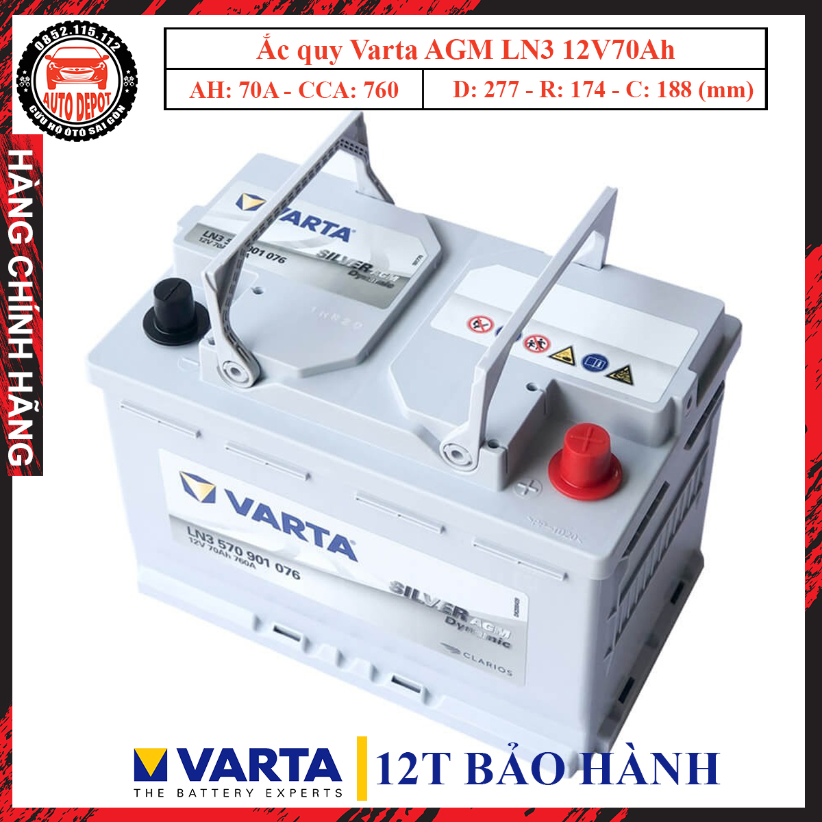 Ắc quy Varta Silver Dynamic AGM LN3 70Ah chính hãng giá rẻ