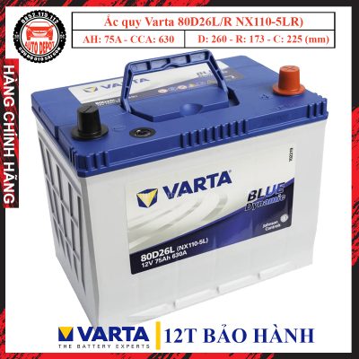 Ắc quy varta 80D26L/R NX110 75ah chính hãng đang được bán tại Auto Depot giá rẻ